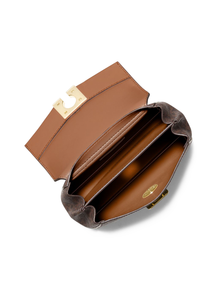 Michael Kors Lita Small Two-Tone Logo and Leather Crossbody Bag Brown