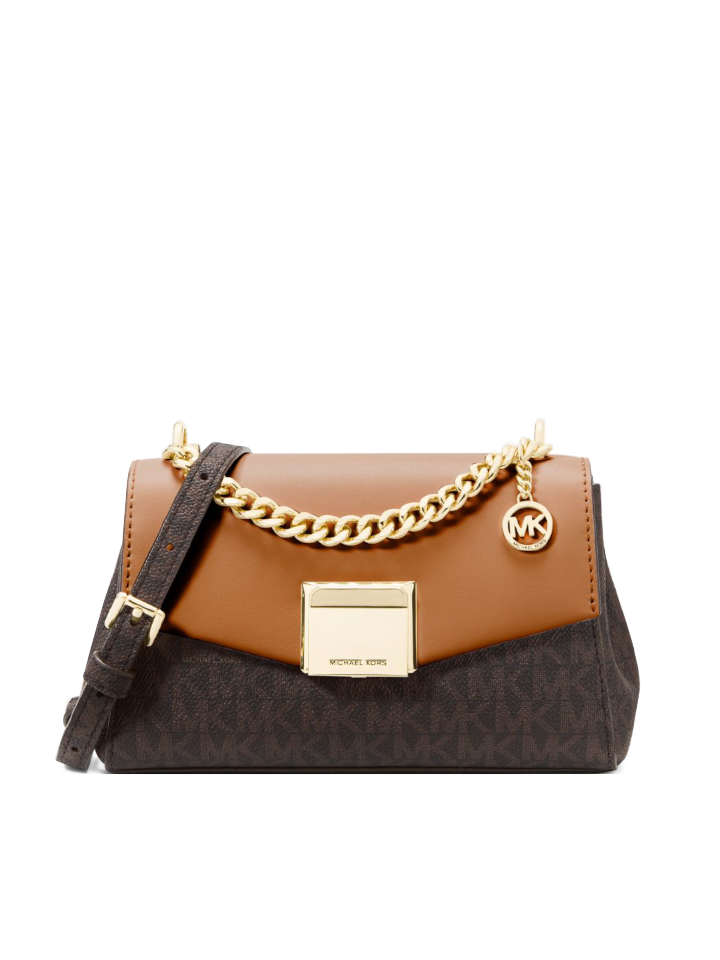 Michael Kors Lita Small Two-Tone Logo and Leather Crossbody Bag Brown ...