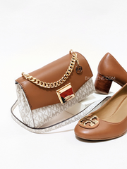 Michael Kors 35H0GXPC1V Lita Small Two-Tone Logo and Leather Crossbody Bag Vanilla