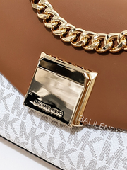 Michael Kors 35H0GXPC1V Lita Small Two-Tone Logo and Leather Crossbody Bag Vanilla