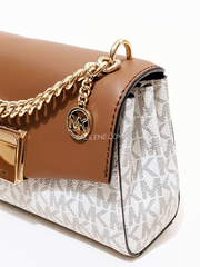 Michael Kors 35H0GXPC1V Lita Small Two-Tone Logo and Leather Crossbody Bag Vanilla