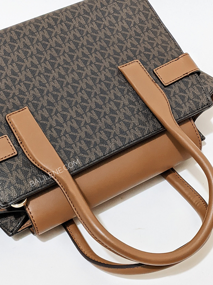 Michael Kors Carmen Medium Logo and Faux Leather Belted Satchel Brown