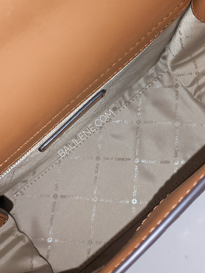 Michael Kors Carmen Medium Logo and Faux Leather Belted Satchel Brown