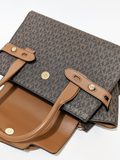 Michael Kors Carmen Medium Logo and Faux Leather Belted Satchel Brown