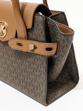 Michael Kors Carmen Medium Logo and Faux Leather Belted Satchel Brown