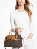 Michael Kors Carmen Medium Logo and Faux Leather Belted Satchel Brown