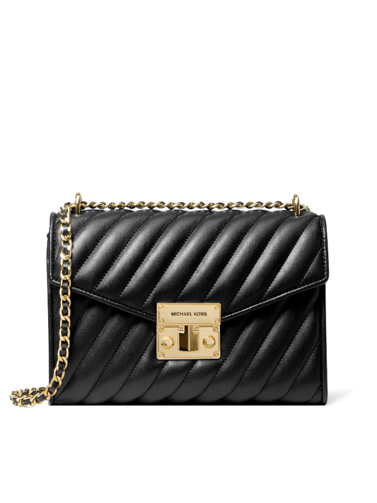 Michael Kors 35T0GXOL2U Rose Medium Flap Quilted Shoulder Bag Black