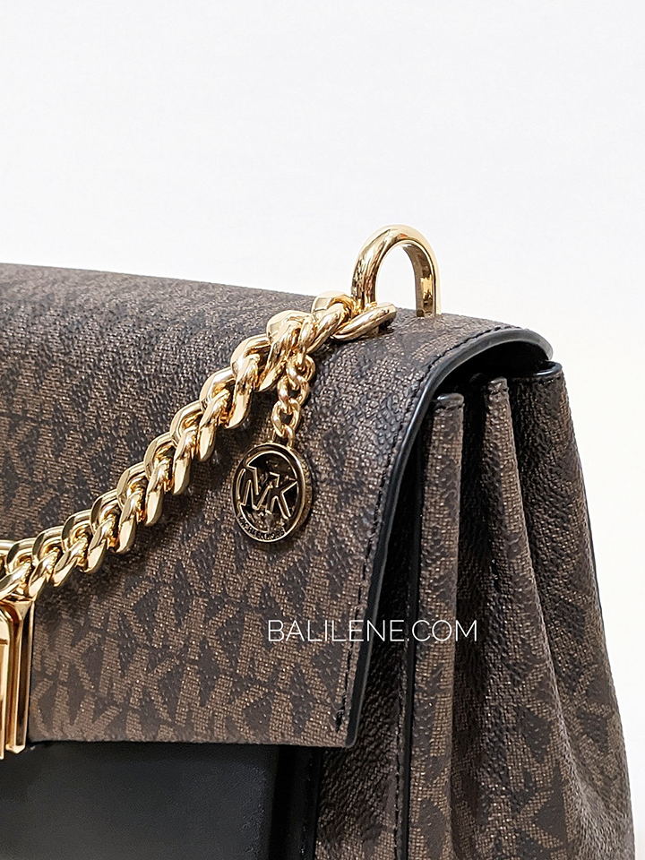 Michael Kors Lita Medium Two Tone Logo Crossbody Bag Brown Black Balilene