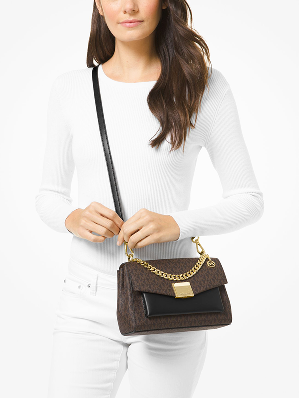 Michael Kors Lita Medium Two-Tone Logo Crossbody Bag Brown/Black – Balilene