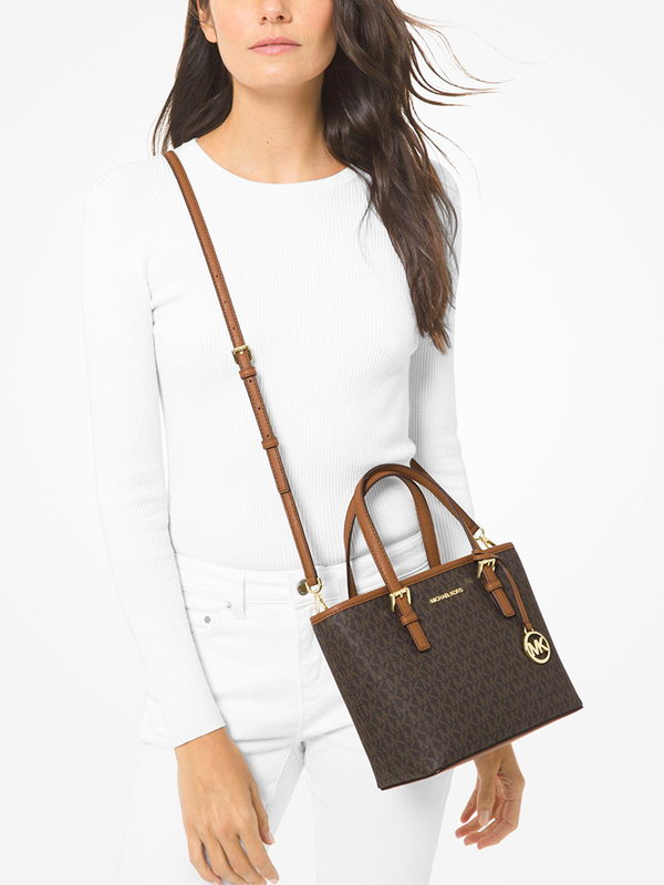 Michael Kors Jet Set Travel Extra-Small Logo Top-Zip Tote Bag Brown ...