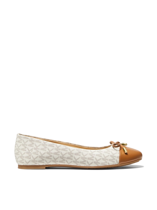 Michael Kors 40F0MLFPAB Melody Logo and Leather Ballet Flat Vanilla