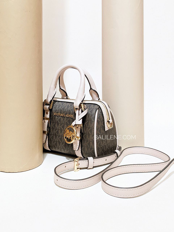 Michael Kors Bedford Legacy Extra-Small Logo Duffle Crossbody Bag Brown/Soft Pink