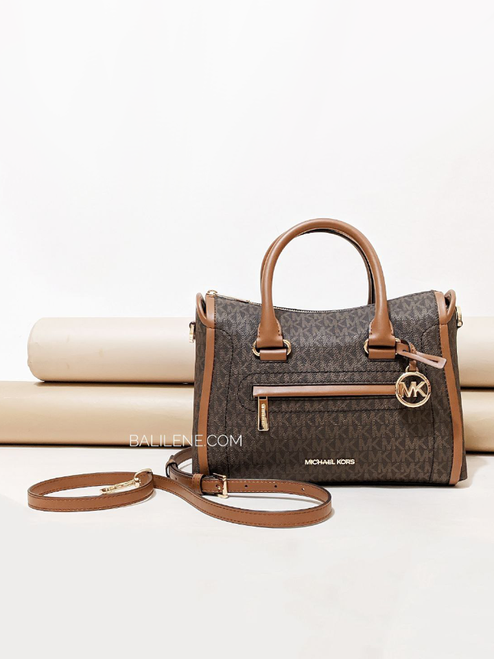 Michael Kors Carine Medium Logo Satchel Brown