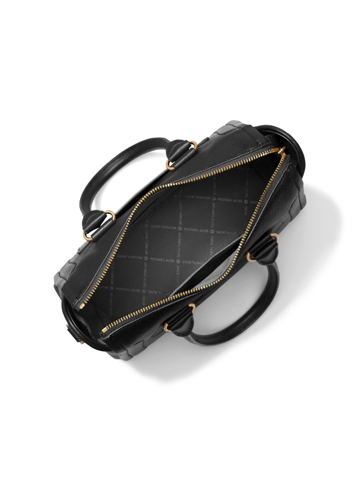 Michael Kors Carine Medium Pebbled Leather Satchel Bag Black