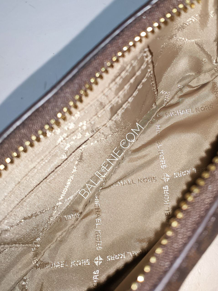 Pre Order) Michael Kors cora mini zip pouchette in signature brown - Amory