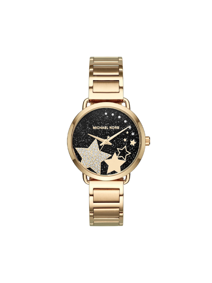 Michael Kors MK3794 Portia Black Crystal Pave Dial Ladies Gold Tone Watch