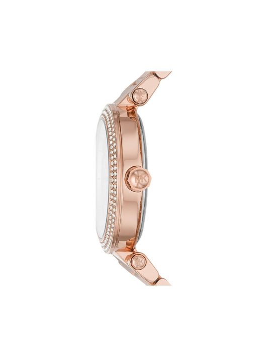 Michael Kors MK6511 Womens Parker Three-Hand Date Rose Gold-Tone Stainless Steel Pave Glitz Watch