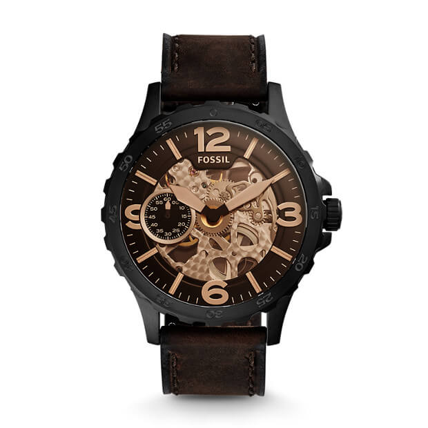 Fossil ME3127 Nate Hand-wound Mechanical Dark Brown Leather