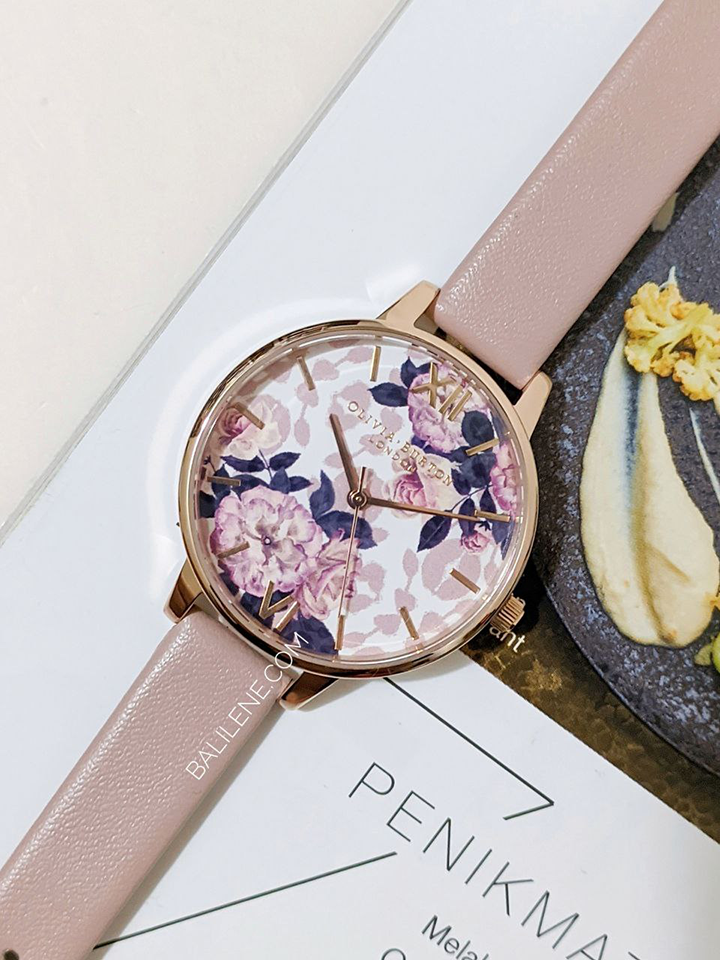 Olivia Burton Wild Flower Faux Leather Strap Watch