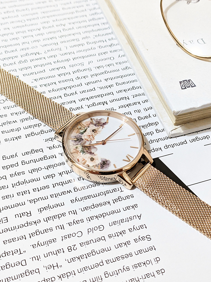 Olivia burton watercolour sales florals silver mesh