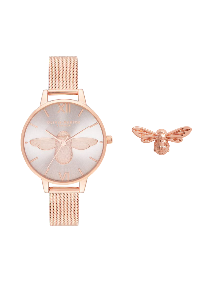 Olivia-Burton-OBGSET42-3D-Bee-Rose-Gold-Mesh-Bracelet-Watch-Balilene-depan