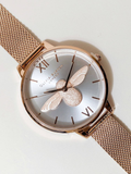 Olivia Burton 3D Bee Rose Gold Mesh Bracelet Watch + Gift Bee Pin Set