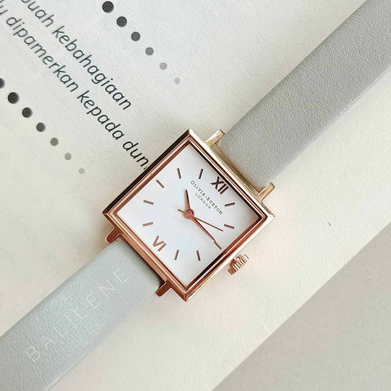 Olivia Burton Midi Square Dial Grey & Rose Gold Watch
