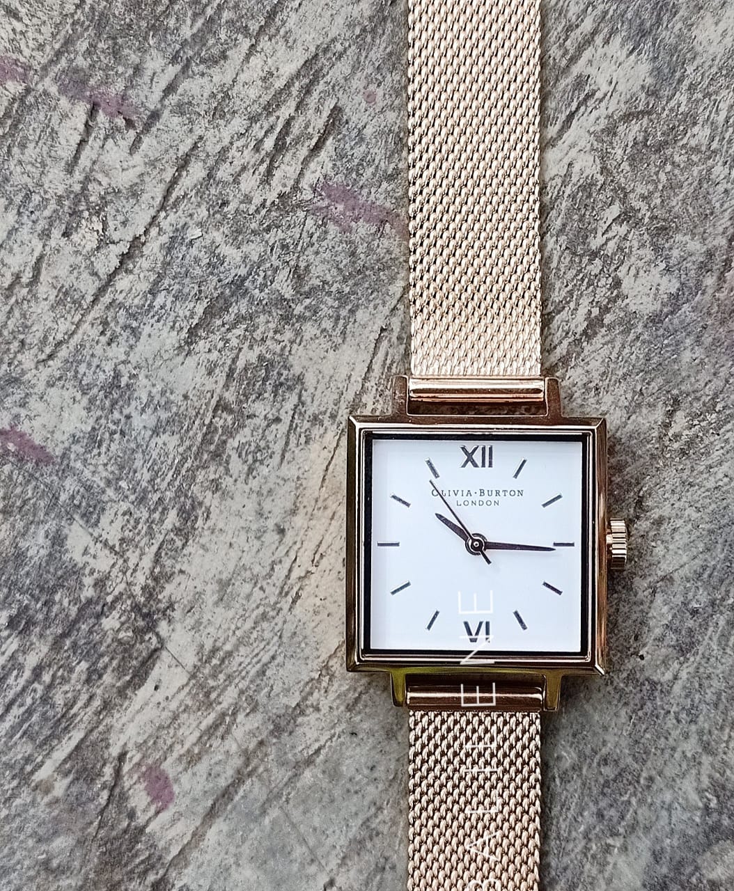 Olivia Burton Small Dial Square Rose Gold Mesh