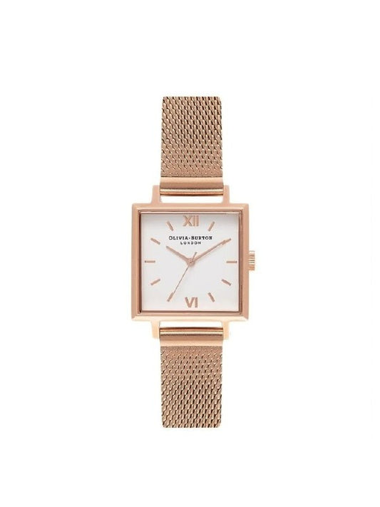 Olivia Burton Small Dial Square Rose Gold Mesh