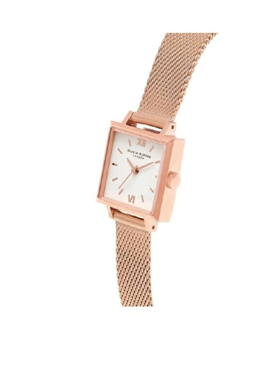 Olivia Burton Small Dial Square Rose Gold Mesh