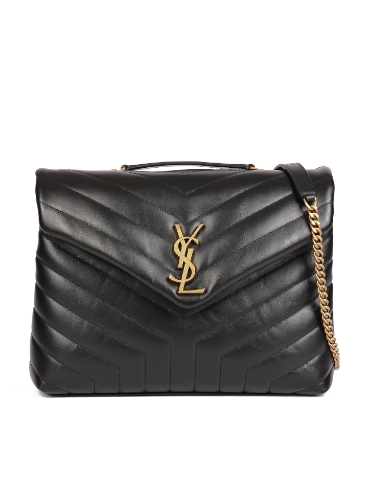 Saint Laurent Loulou Medium Chain Bag In Quilted Leather Black