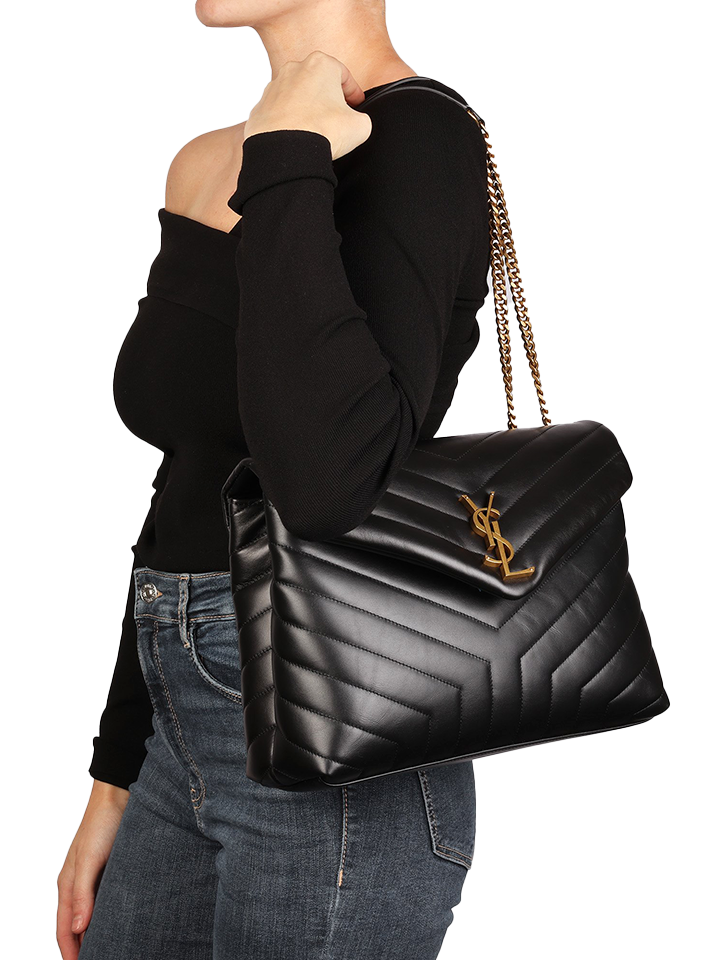 Saint Laurent Loulou Medium Chain Bag In Quilted Leather Black – Balilene