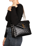 Saint Laurent Loulou Medium Chain Bag In Quilted Leather Black