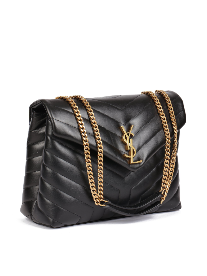 Saint Laurent Loulou Medium Chain Bag In Quilted Leather Black