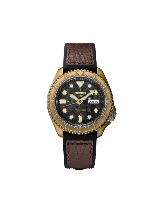 Seiko 5 Sports SRPE80K1 Automatic Brown Dial Calfskin Silicone Strap