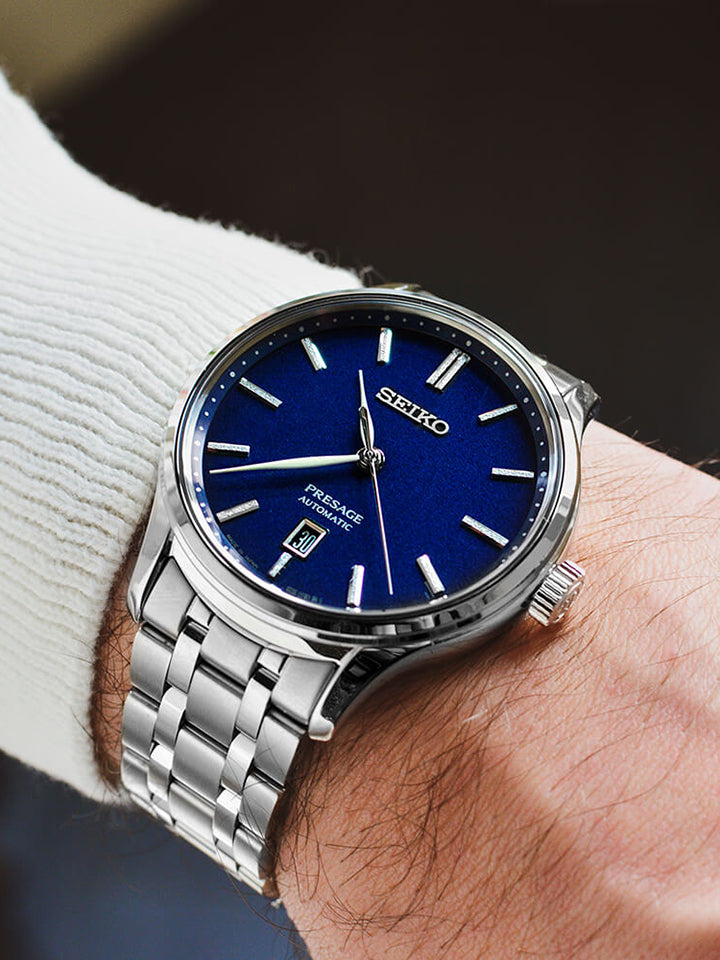 Seiko Presage SRPD41J1 Zen Garden Automatic Blue Dial balilene detail pakai
