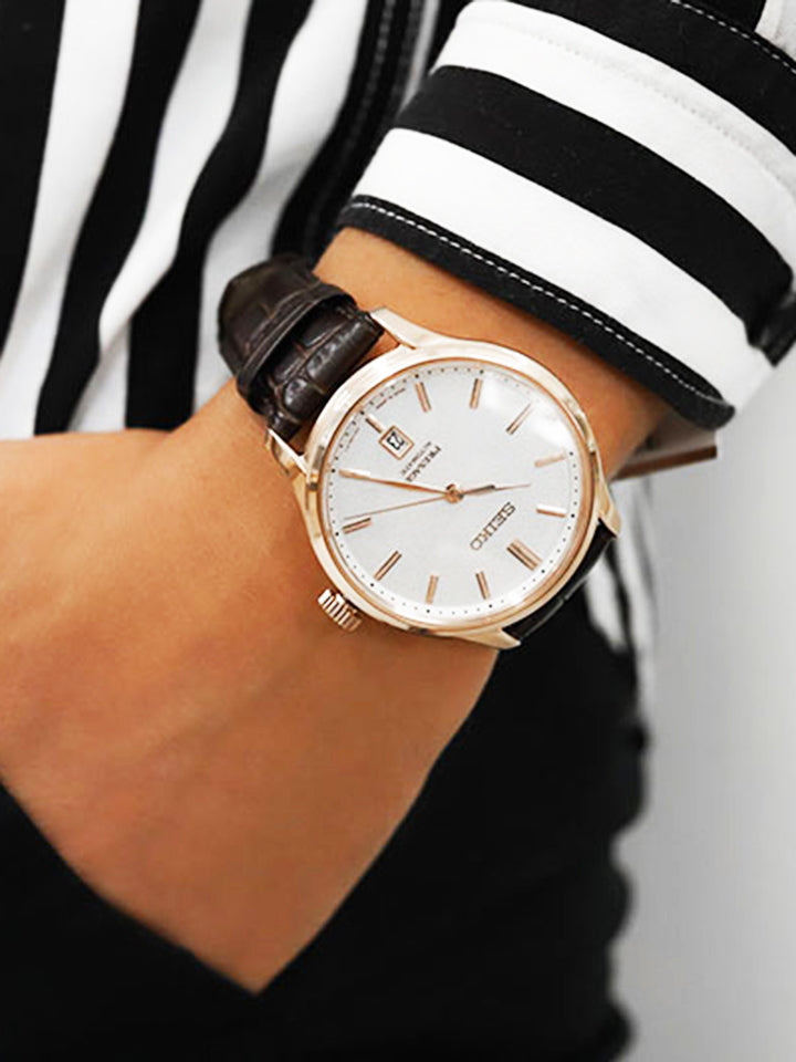 Seiko SRPD42J1 Presage Zen Garden Automatic White Dial Brown Leather Strap