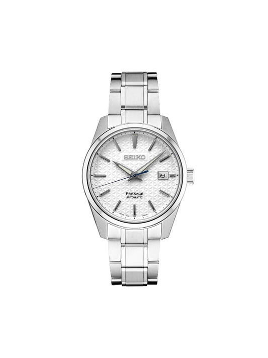 Seiko Presage SPB165J1 Sharp Edged Shironeri Silky White Dial Stainless Steel Strap