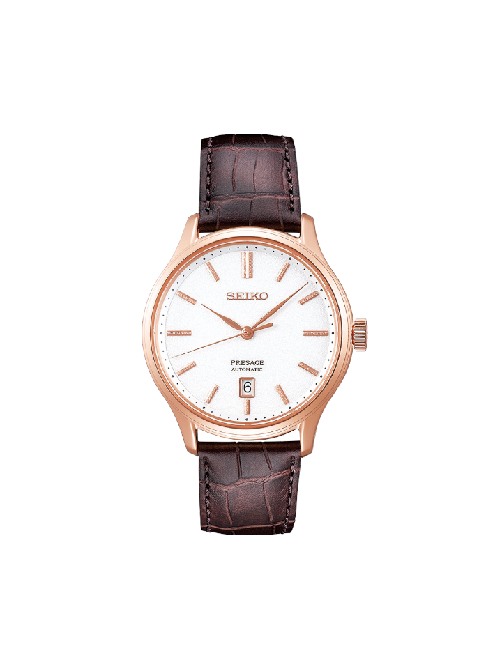 Seiko SRPD42J1 Presage Zen Garden Automatic White Dial Brown Leather Strap