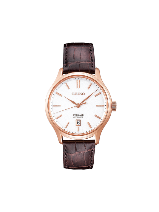 Seiko SRPD42J1 Presage Zen Garden Automatic White Dial Brown Leather Strap