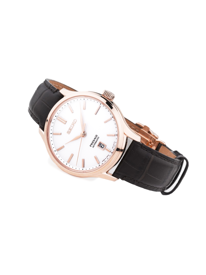 Seiko SRPD42J1 Presage Zen Garden Automatic White Dial Brown Leather Strap