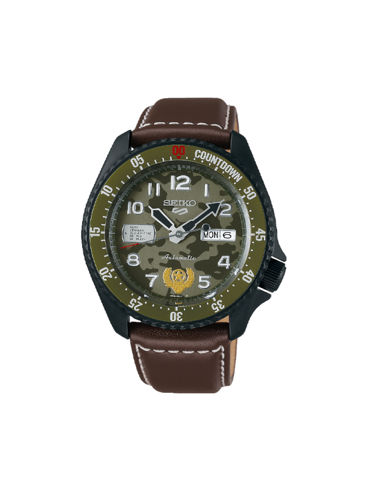 Seiko 5 Sports SRPF21K1 Street Fighter Guile Indestructible Fortress Brown Leather Strap
