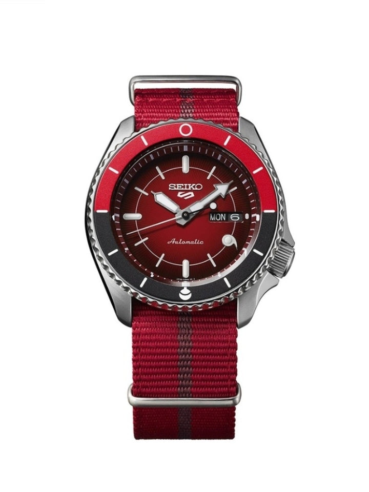 Seiko SRPF67K1 5 Sports x Naruto & Boruto SARADA UCHIHA Red Dial Red Maroon Nylon Leather Strap Men’s Watch