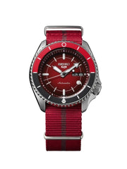 Seiko SRPF67K1 5 Sports x Naruto & Boruto SARADA UCHIHA Red Dial Red Maroon Nylon Leather Strap Men’s Watch
