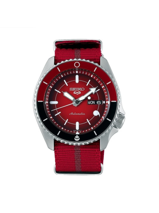 Seiko SRPF67K1 5 Sports x Naruto & Boruto SARADA UCHIHA Red Dial Red Maroon Nylon Leather Strap Men’s Watch