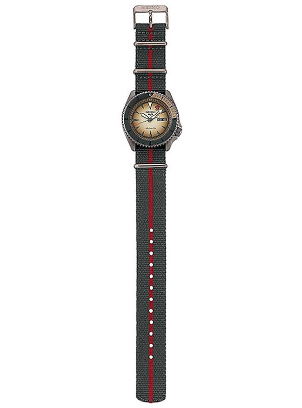 Seiko SRPF71K1 5 Sports x Naruto & Boruto GAARA Dial Grey Maroon Nylon Leather Strap Watch