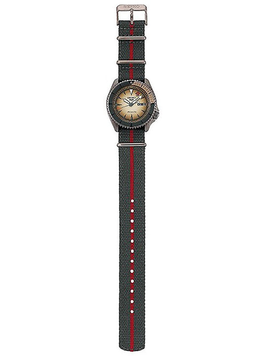 Seiko SRPF71K1 5 Sports x Naruto & Boruto GAARA Dial Grey Maroon Nylon Leather Strap Watch