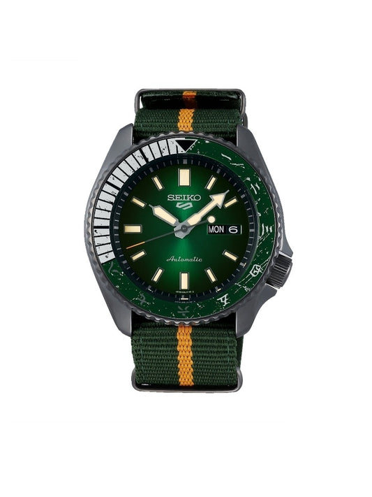 Seiko SRPF73K1 5 Sports Naruto & Boruto Rock Lee Dual Tone Nylon Strap Green Watch