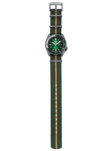 Seiko SRPF73K1 5 Sports Naruto & Boruto Rock Lee Dual Tone Nylon Strap Green Watch