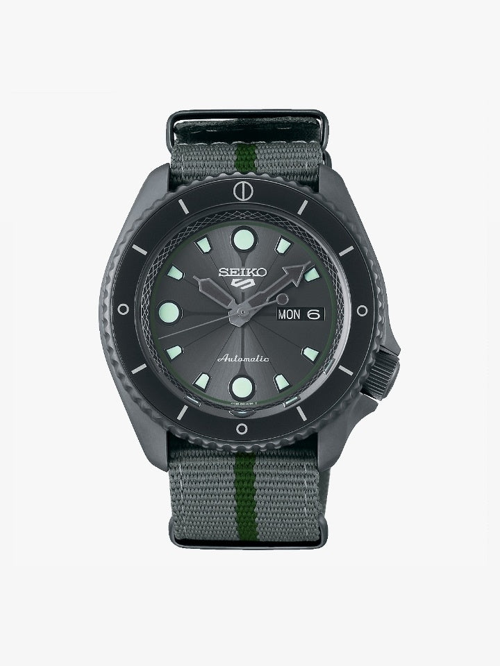 Seiko SRPF75K1 5 Sports x Naruto & Boruto SHIKAMARU NARA Model Automatic Grey Black Dial Watch